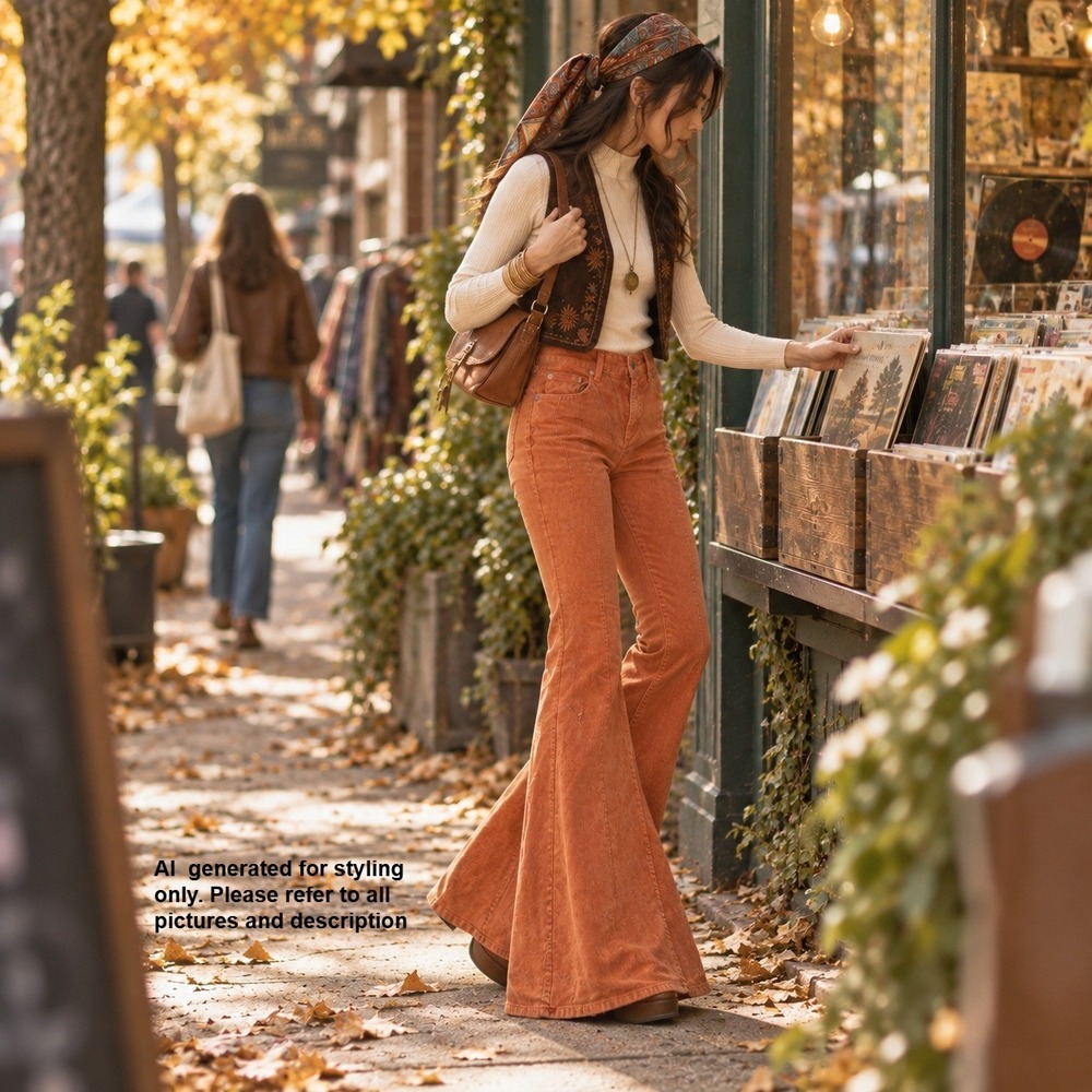 BDG Urban Outfitters Extreme Flare Corduroy Pants Burnt Orange Size 25 70s Boho